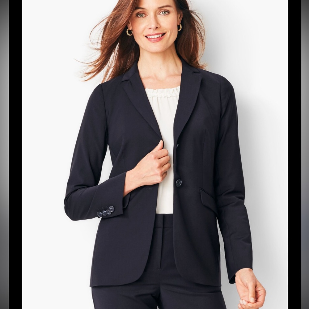 Talbots Blazer - navy wool blend button front classic fit